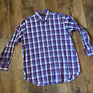 Men's TAILORBYRD Casual Button Down Shirt 2XLT Blue Purple Plaid